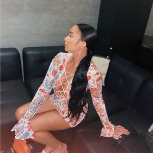 Sheer lace up paisley dress